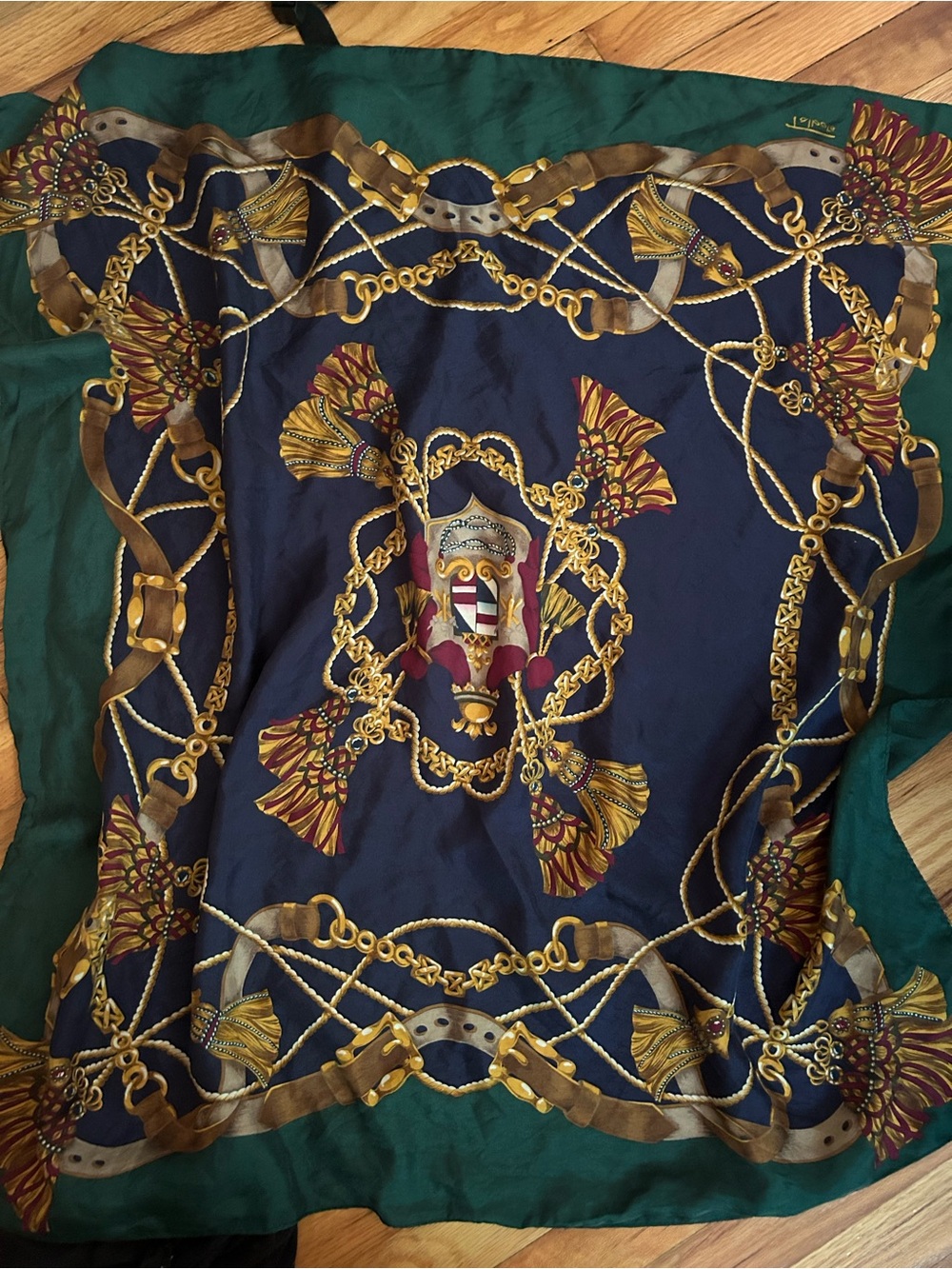 Talbots vintage 100 silk tassel print square scarf XL